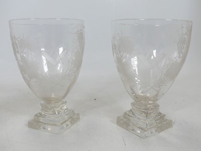 Lot 156 - A set of four 19th century Masonic glass...
