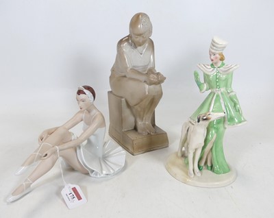 Lot 175 - An Art Deco pottery figure of a lady, modelled...