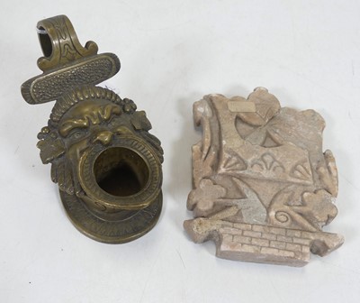 Lot 185 - A Victorian cast brass Bacchus mask inkwell,...