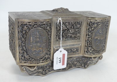 Lot 199 - A Chinese white metal casket, of serpentine...