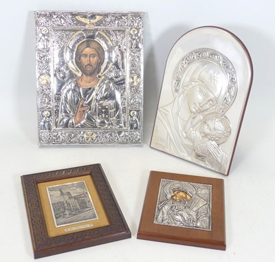 Lot 206 - A reproduction white metal clad Orthodox icon,...