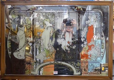 Lot 1019 - An Art Nouveau style stained beechwood framed...