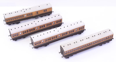 Lot 758 - Four 00 gauge kit built LSWR coaches, to...