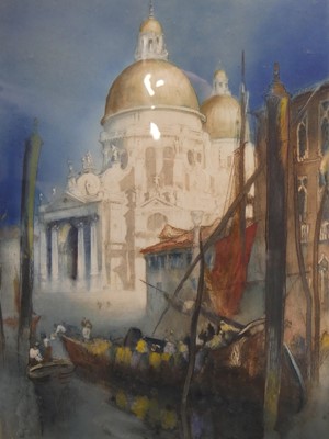 Lot 1078 - A colour mezzotint of Venice, together with...