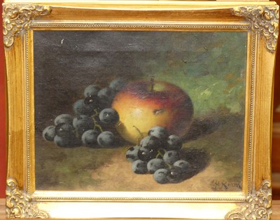 Lot 1093 - GP Ream - still life with apple and grapes,...