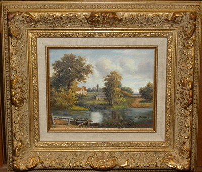 Lot 1097 - W Stephens - The Village Pond, oil on panel...