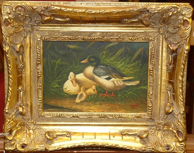 Lot 1099 - Reproduction oil on panel of ducks together...