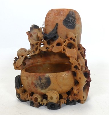 Lot 457 - A Chinese carved soapstone brush pot, h.16.5cm