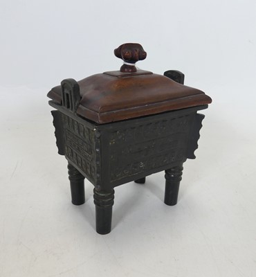 Lot 474 - A reproduction Chinese bronze fang ding,...