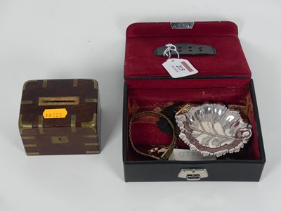 Lot 215 - A black leather clad jewellery box and...