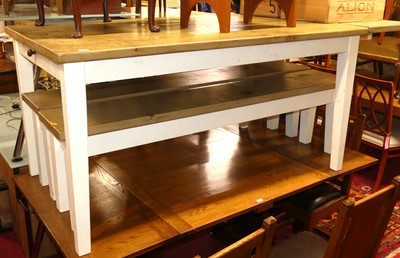 Lot 1251 - A contemporary stained pine topped and white...