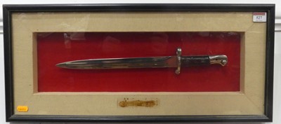 Lot 527 - A bayonet housed in a glazed frame, 28 x...