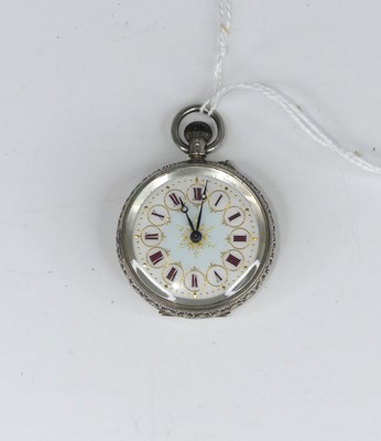 Lot 426 - A continental silver cased keyless fob watch,...