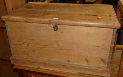 Lot 1314 - A rustic pine hinge top tool chest with iron...