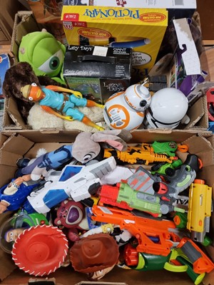 Lot 569 - 2 trays containing Nerf Guns, children's plush...