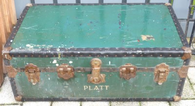 Lot 1356 - *A metal bound hinge top travelling trunk with...